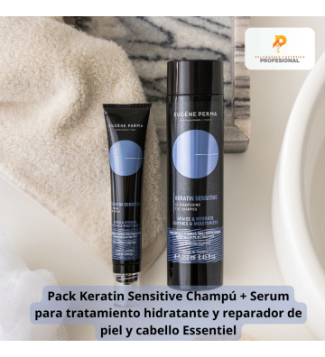 Pack Keratin Sensitive Champú + Serum para tratamiento hidratante y reparador de piel y cabello Essentiel
